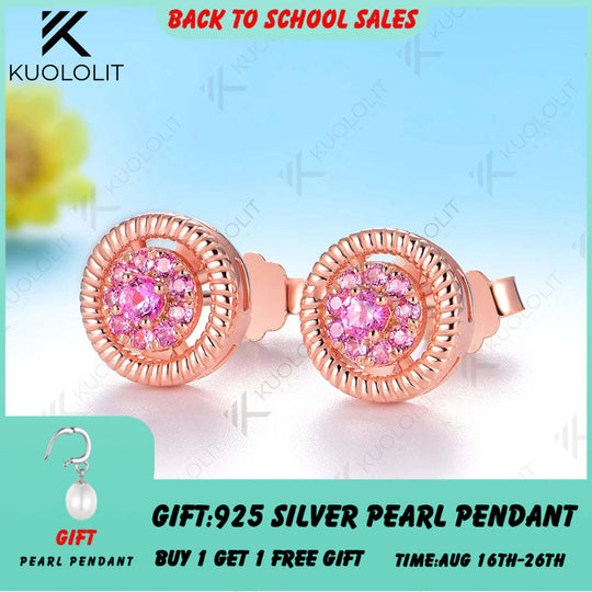 Kuololit 0.25CTW Lab Grown Pink Sapphire Custom Stud Earrings for Women 14K 10K 585 Yellow Gold Stud Earrings for Christmas Gift