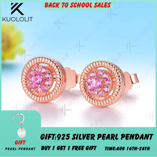 Kuololit 0.25CTW Lab Grown Pink Sapphire Custom Stud Earrings for Women 14K 10K 585 Yellow Gold Stud Earrings for Christmas Gift