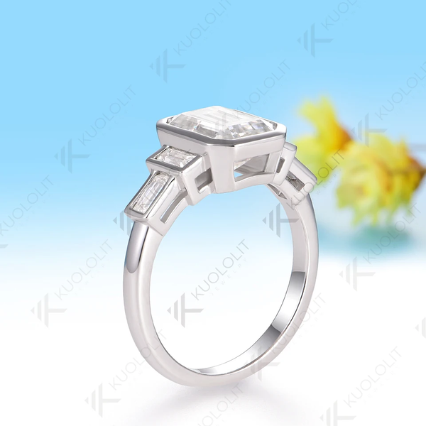 Kuololit 3CT Emerald Cut Cyan Moissanite Ring for Women Solid 14K 10K 585 Yelllow Gold Engagement Ring for Christmas Gifts Party