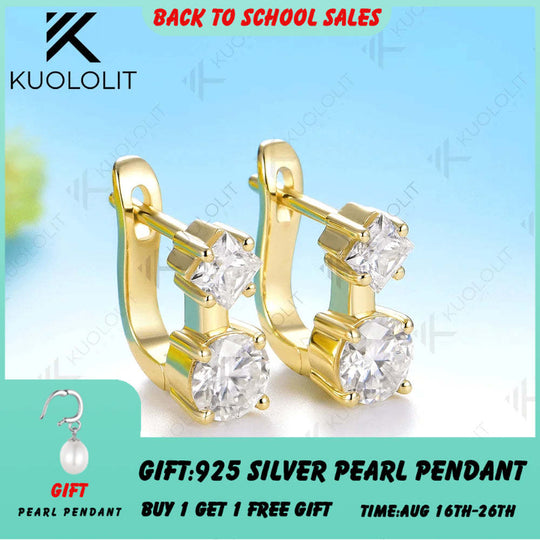 Kuololit 2.4CTW Moissanite Custom Clip Earrings for Women Solid 14K 10K 585 Yellow Gold Clip Earrings for Christmas Gifts Party