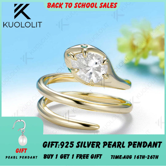 Kuololit 1.25ct Moissanite Eemerald Snake Custom Ring for Women Solid 14K10K 585 Yellow Gold for Engagement Christmas Gift Party