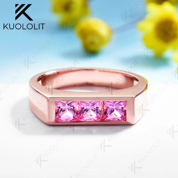 Kuololit 1.2CTW Lab Grown Pink Sapphire Princess Cut Ring for Women Solid 14K10K Rose Gold Eternity Half Band for Christmas Gift