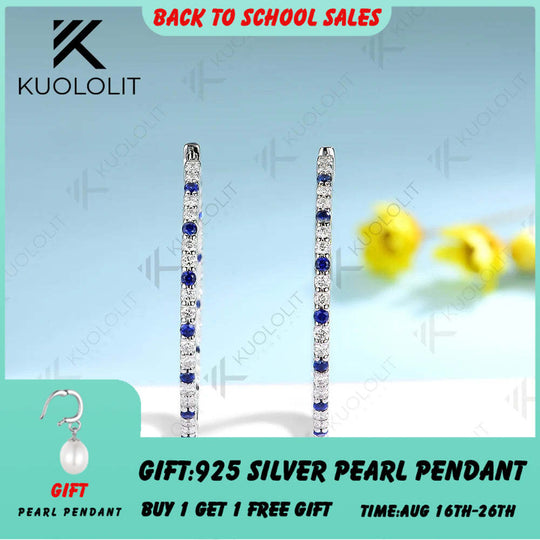 Kuololit Lab Blue Sapphire Moissanite Hoop Earrings for Women Solid 14K 10K 585 Gold Alternate Gemstone Earrings for Christmas