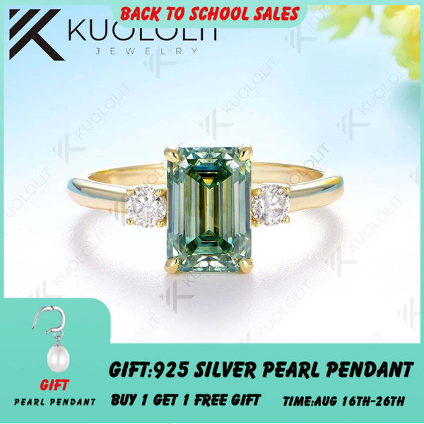 Kuololit 2.5CT Emerald Cut Cyan Moissanite Engagement Ring for Women Solid 18K 14K 10K White Gold Ring for Engagement Christmas