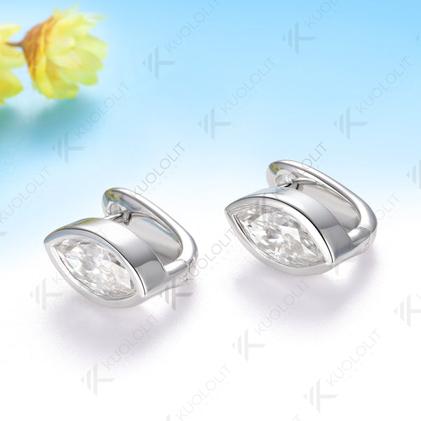 Kuololit 1CTW Marquise Moissanite Lab Grown Ruby Emerald Clip Earrings for Women Solid 14K10K 585 Rose Gold Earrings for Engagement Christmas Gifts
