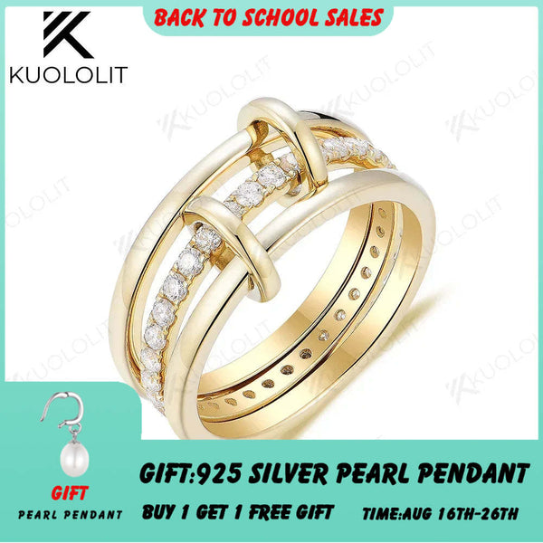 Kuololit-Ringe mit im Labor gezüchteten Diamanten für Damen und Herren aus massivem 18K, 14K und 10K Gold. 3-Ring-Set, Ehering, Verlobungsring oder Jahrestagsring. 