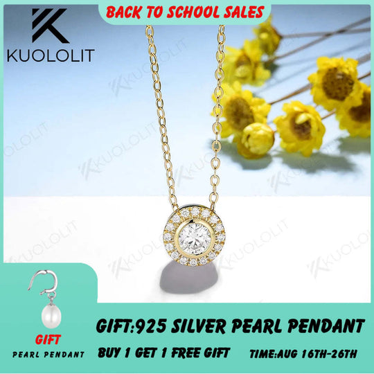 Kuololit 0.5CT Moissanite D/VS1 Necklaces for Women Solid 18K 14K 10K 925 Sliver Yellow Gold Pendant for Anniversary Custom Gift