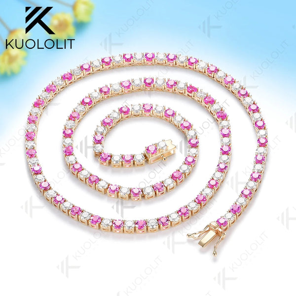 Kuololit 14CTW Lab Grown Pink Sapphire Moissniate Custom Necklace for Women 14K 10K Gold Necklace for Anniversary Christmas Gift