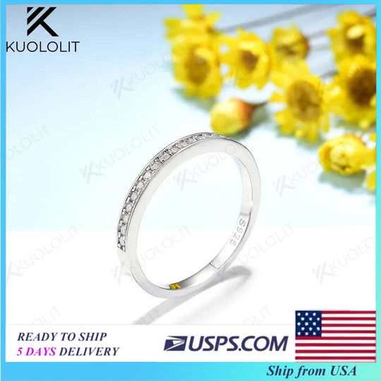 Kuololit Moissanite Width 2mm Wedding Band Rings for Women Men 925 Sliver Sterling Yellow Gold Wedding Band Round Cut for Anniversary Christmas