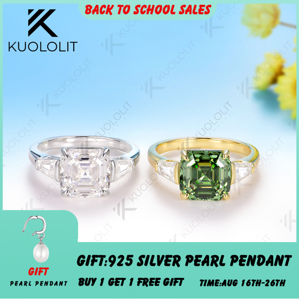 Kuololit 3.5CT Asscher Cut Cyan Moissanite Ring for Women Solid 14K 10K 585 White Gold for Engagement Wedding Christmas Gifts Party