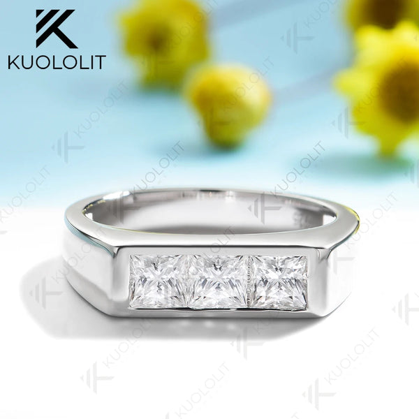 Kuololit 1.2CTW Princess Cut Moissanite Ring for Women Solid 10K 14K 585 White Gold Wedding Bands for Engagement Christmas Gift