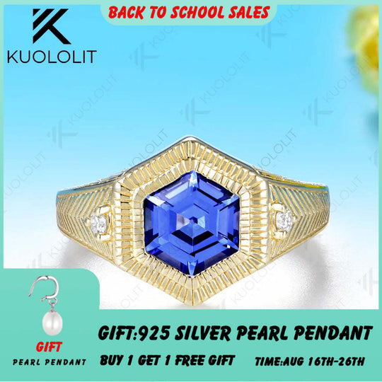 Kuololit 2CT Lab Grown Blue Sapphire Moissanite Custom Ring for Women Solid 14K 10K Yellow Gold Ring for Anniversary Christmas
