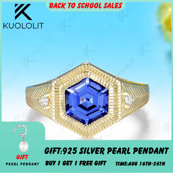 Kuololit 2CT Lab Grown Blue Sapphire Moissanite Custom Ring for Women Solid 14K 10K Yellow Gold Ring for Anniversary Christmas