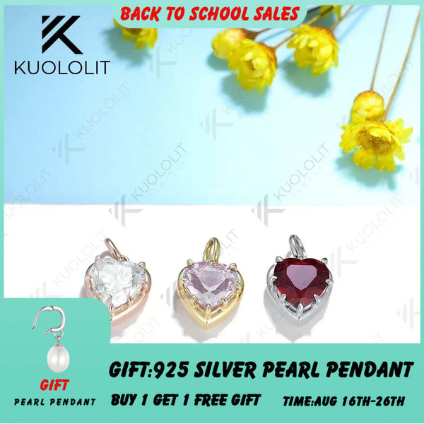 Kuololit Heart Mossanite Gemstone Pendant for Women Solid 14K 10K Gold Lab Grown Emerald Ruby Pink Padparadscha Pendant for Gift