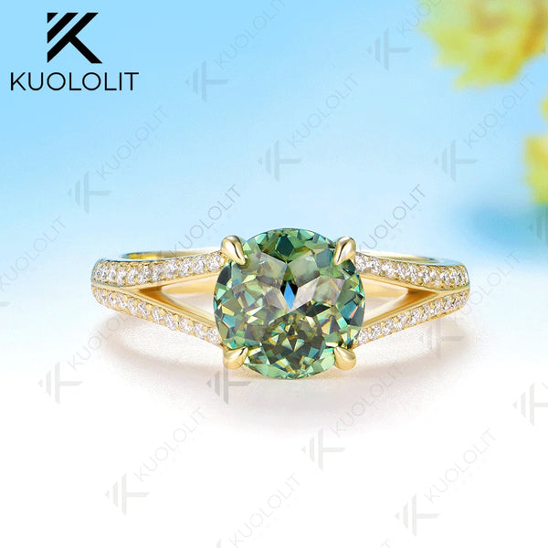 Kuololit 2CT Jubilee Cut Cyan Round Moissanite Ring for Women Solid 14K 10K 925 Sliver Yellow Gold Engagement Ring for Christmas