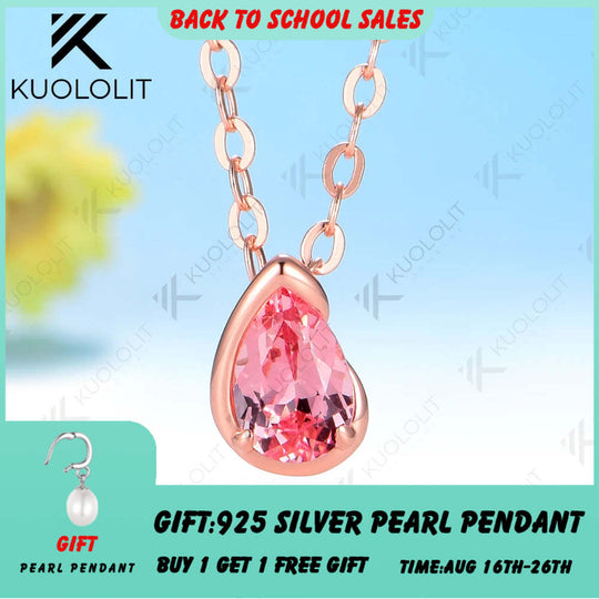 Kuololit 0.5CT Pink Sapphire Necklace for Women Men Solid 585 14K 10K Gold Pear Chain for Engagement Christmas Gifts Party