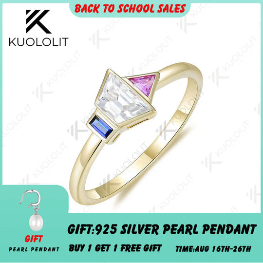 Kuololit Lab Grown Sapphire Moissanite Gemstone Engagement Ring for Women Solid 18K14K 10K 585 Yellow Gold Ring for Christmas