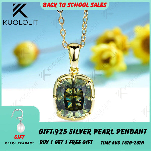 Kuololit 2.5CT Cyan Moissanite Lab Grown Pink Sapphire  Cushion Cut Necklace for Women Solid14K10K 585 Yellow Gold Necklace for Christmas Gift Engagement