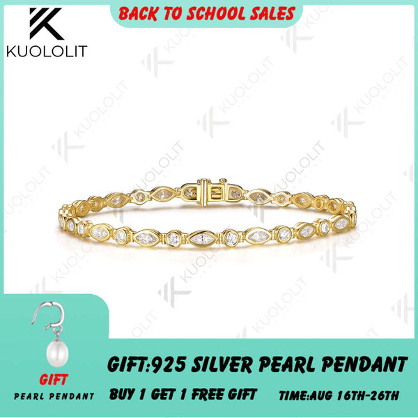 Kuololit 4.5CTW Marquise Lab Grown Diamonds Custom Bracelet  for Women Men 14K 10K 585 Yellow Gold for Engagement Christmas Gift
