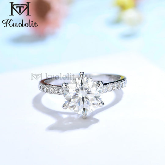 Kuololit 1,5 Karat runder Moissanit-Ring aus 18K, 14K, 10K und 585 Weißgold für Damen, mit synthetischen Diamanten, Luxusring für Verlobung und Hochzeit 