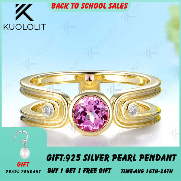 Kuololit 0.5CT Lab Grown Pink Sapphire Diamonds Custom Ring for Women Solid 14K 10K Yellow Gold for Anniversary Christmas Gifts