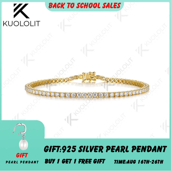 Kuololit 3CTW Lab Grown Diamonds Tennis Bracelet for Women Solid 14K10K Yellow Gold Four Prong Bracelet for Christmas Gift Party
