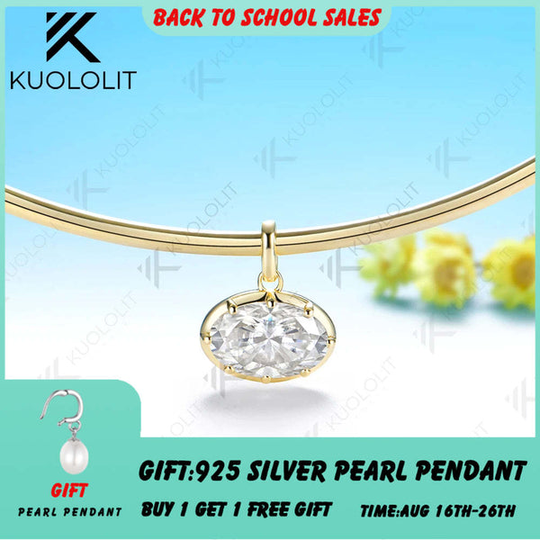 Kuololit 7CT Oval Moissanite Pipe Custom Necklace for Women for Women Solid 14K 10K 585 Yellow Gold for Anniversary Christmas
