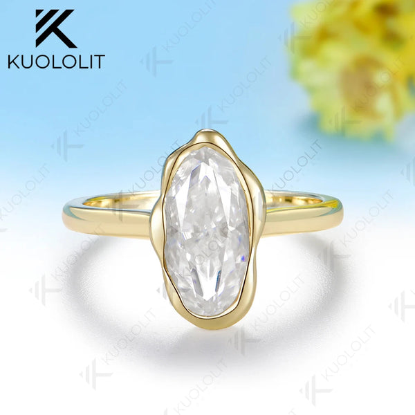 Kuololit 2.5CT Moissanite Custom Ring for Women Men Solid 14K 10K Yellow Gold Oval Cut for Christmas Gifts Party Anniversary
