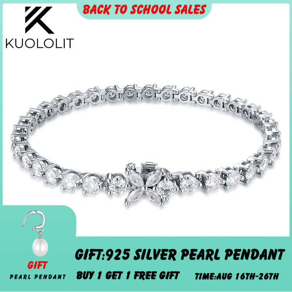 Kuololit Tennisarmband mit im Labor gezüchteten Diamanten in Blumenform für Damen, massives 14K/10K-Goldarmband mit Marquise-Diamanten – ideales Weihnachtsgeschenk 