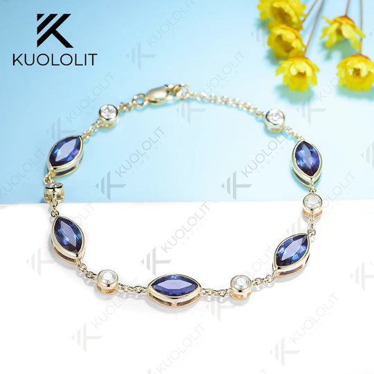 Bracelets Kuololit 4CTW en alexandrite et moissanite de laboratoire pour femmes, chaînes ajustables en or massif 585 18K 10K, nouveauté Noël 