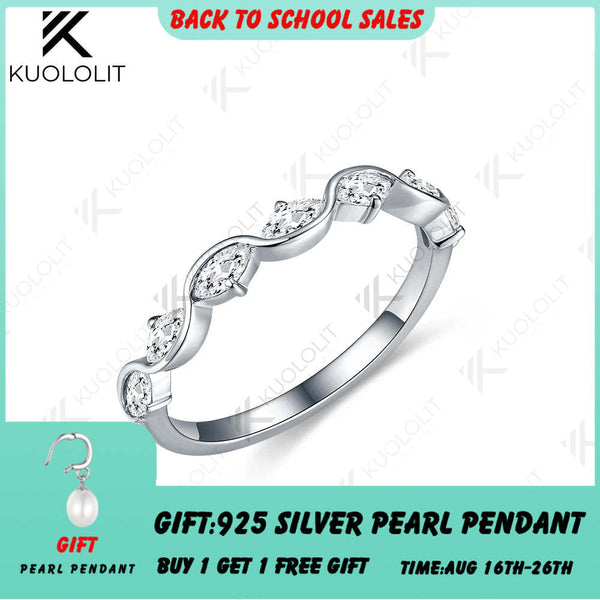 Kuololit 0.7CTW Lab Grown Diamonds Marquise Ring for Women Solid 14K 10K 585 White Gold Wedding Band for Christmas Gifts Party