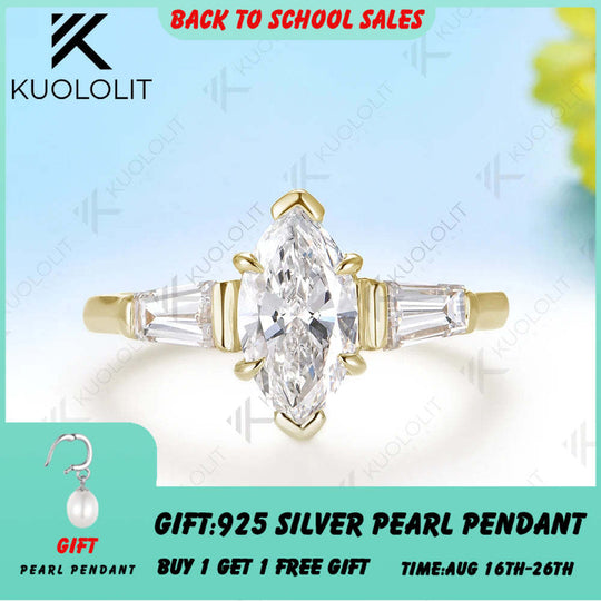 Kuololit 1CT Moissanite Marquise Custom Ring for Women Solid 14K 10K Yellow Gold Ring for Anniversary Christmas Gifts Party