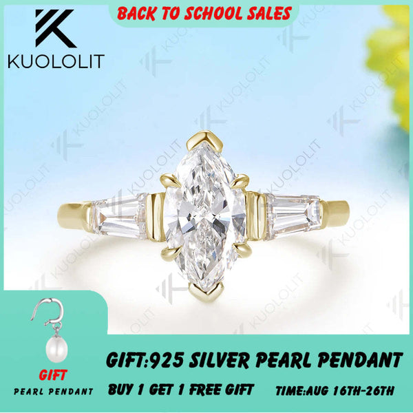 Kuololit 1CT Moissanite Marquise Custom Ring for Women Solid 14K 10K Yellow Gold Ring for Anniversary Christmas Gifts Party