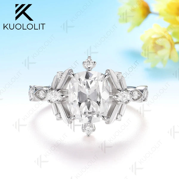 Kuololit 3CT OMC Cushion Moissanite for Women Soild 10K 14K 585 White Gold Engagement Ring for Christmas Gifts Anniversary Party