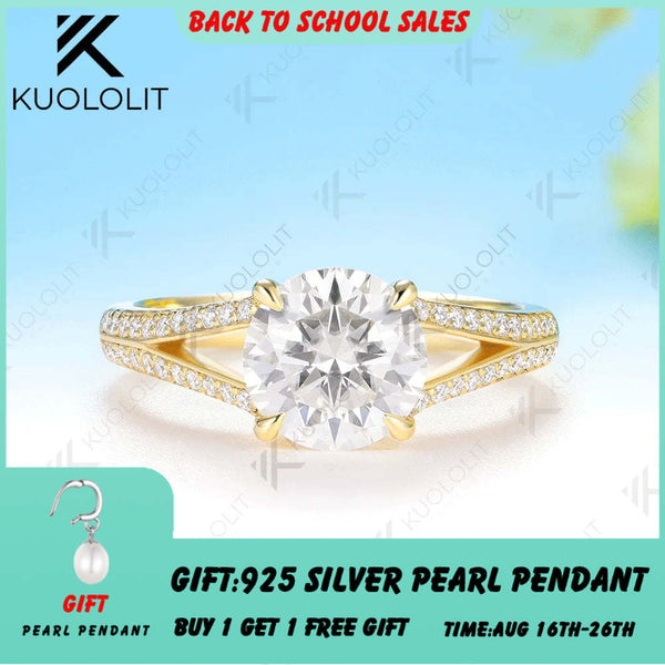 Kuololit 2CT Round Moissanite Ring for Women Solid 14K 10K 925 Sliver Yellow Gold Engagement Ring for Christmas Gifts Party