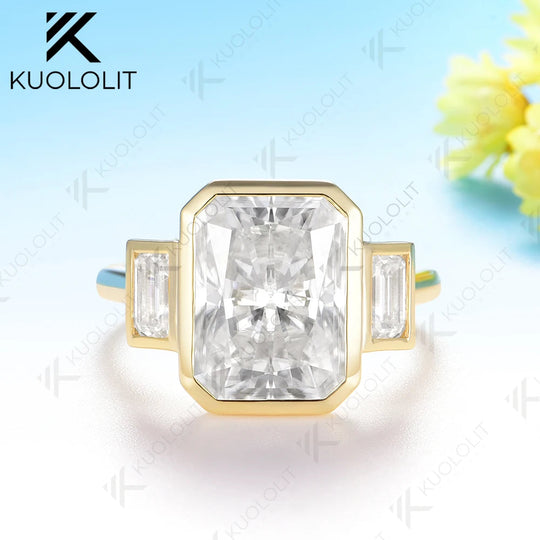 Kuololit 6CT Radiant Cut Moissanite for Women Solid 14K 10K Yellow Gold Engagement Ring for Christmas Gifts Party Anniversary