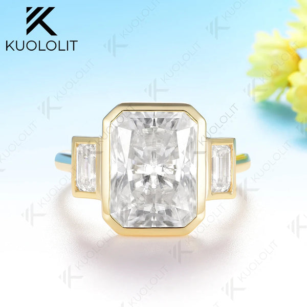 Kuololit 6CT Radiant Cut Moissanite for Women Solid 14K 10K Yellow Gold Engagement Ring for Christmas Gifts Party Anniversary
