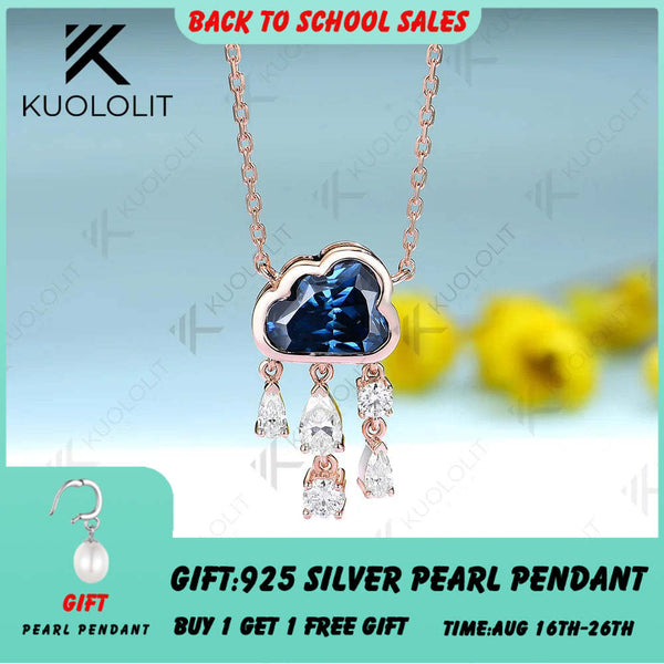 Kuololit 2ct Blauer Moissanit-Halskette für Damen, massives 18K/14K Gold, Diamant-Halskette in Blau, Regenblau, für Hochzeit und Weihnachten 