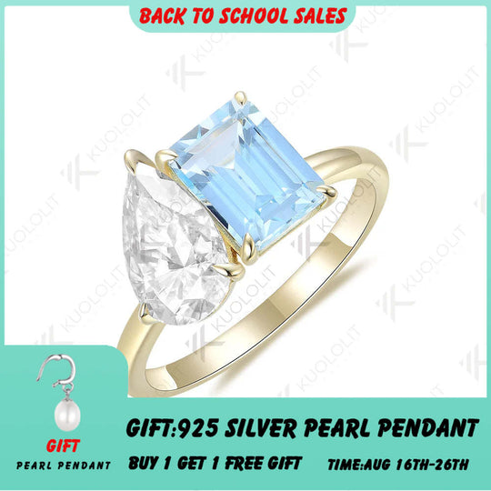Kuololit Natural Aqumarine Moissanite Engagement Ring for Women Solid 18K 14K 10K 585 White Gold for Engagement Christmas Gifts