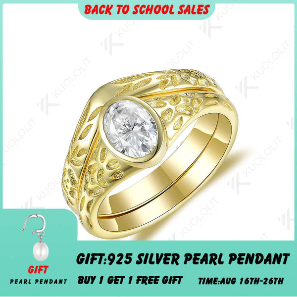 Kuololit 1CT Moissanit-Ring für Damen, massives 14K 10K 925 Silber/Gelbgold, ovale Fassung, klassisch, für Verlobung/Hochzeit