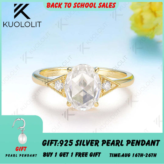 Kuololit 2CT Rose Oval Cut Moissanite Ring for Women Solid 14K 10K 585 Rose Gold Engagement Ring for Christmas Gifts Anniversary