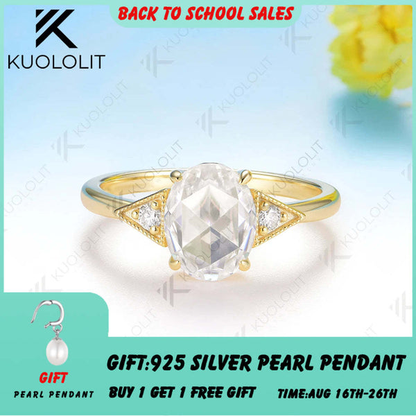 Kuololit 2CT Rose Oval Cut Moissanite Ring for Women Solid 14K 10K 585 Rose Gold Engagement Ring for Christmas Gifts Anniversary