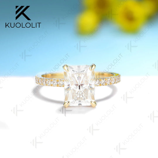 Kuololit 2,5 ct Radiant-Schliff-Ringe für Damen, massiv, PT950, 14K, 10K, 925 Silber, Gelbgold – ideal als Geschenk zum Jahrestag, zur Verlobung oder zu Weihnachten. 