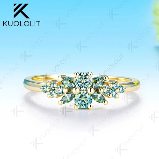 Kuololit 0.3CTW Cyan Moissanite Engagement Ring for Men Women Solid 14K10K 585 Gold Ring for Anniversary Wedding Gift Christmas Party