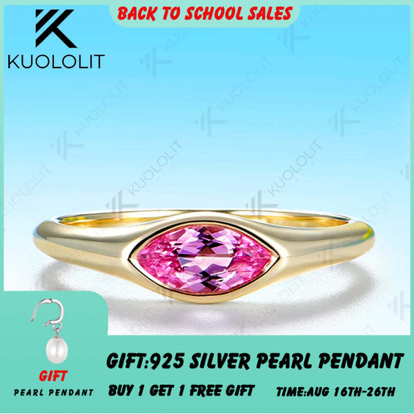 Kuololit 0.5CT Lab Grown Pink Sapphire Custom Ring for Women Solid 14K 10K 585 Yellow Gold Engagement Ring for Christmas Gifts