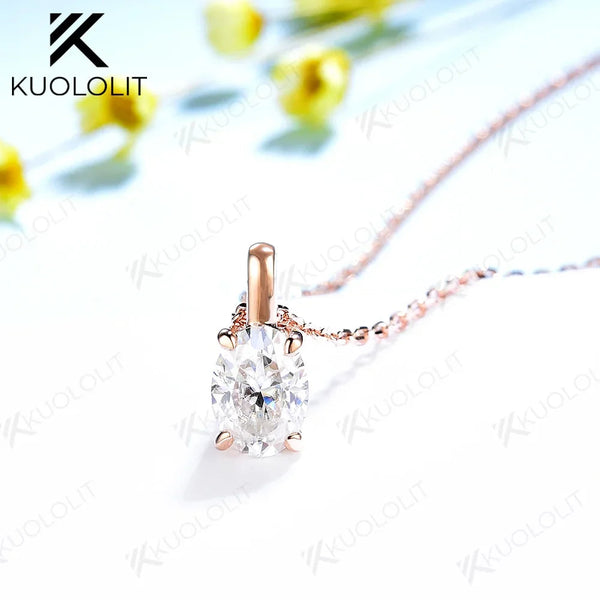 Kuololit 2CT Oval Moissanite Necklaces for Women Solid 10K 14K 18K 925 Sliver 1CT Oval Cut Pendant with Chain for Engagement