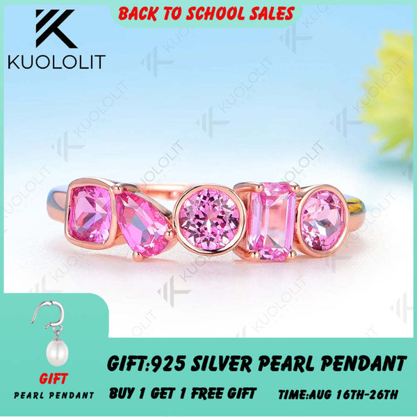Kuololit 1.7CTW Lab Grown Pink Sapphire Ring for Women Solid 14K 10K 585 Yellow Gold Eternity Half Band for Christmas Gift Party