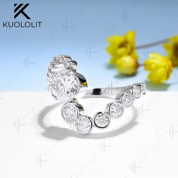 Kuololit 1CT Round Moissanite Rings for Women Solid 18K 14K 10K 925 Silver Yellow Gold for Anniversary Engagement Classic Gift