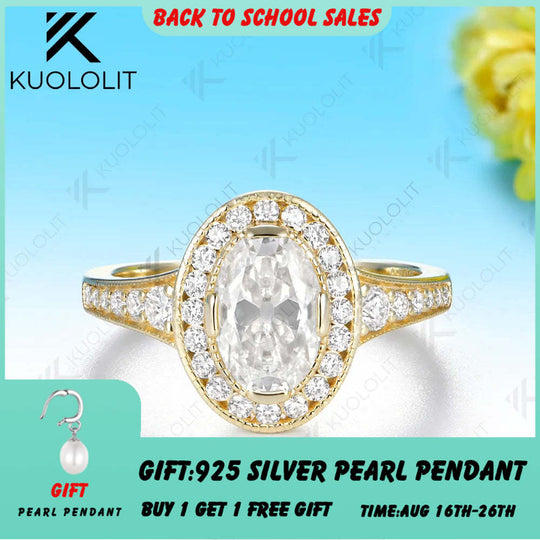 Kuololit 1.8CT OMC Oval Moissanite Custom Ring for Women Solid 14K 10K Yellow Gold Engagement Ring for Anniversary Christmas
