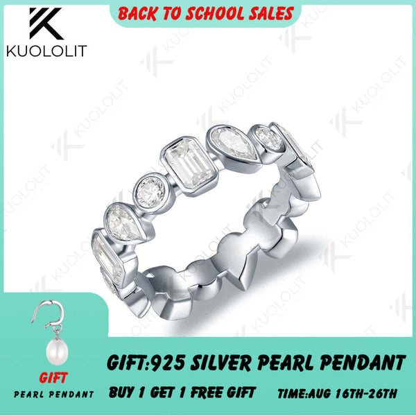 Kuololit 4.25CTW Lab Grown Diamonds Ring for Women Solid 14K 10K 585 White Gold Emerald Pear Round Wedding Band for Christmas